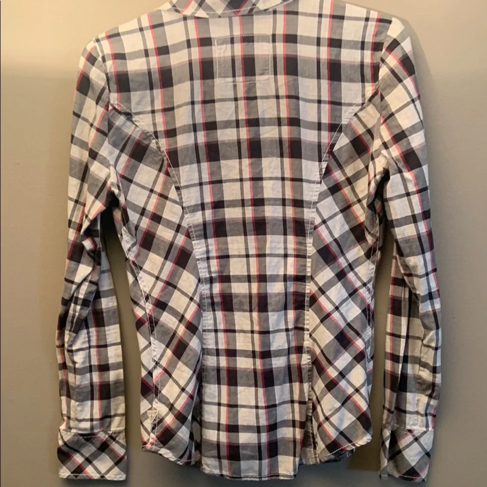 Guess Plaid Button Down Shirt in Pink Blue & White - Picture 8 of 11